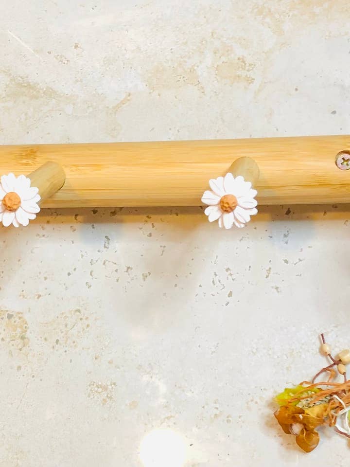 Trini | Modern Daisy 4 Lined Bamboo Wooden Wall Mounted Coat Hook, Entryway Hook for wholesale by AZUCENA