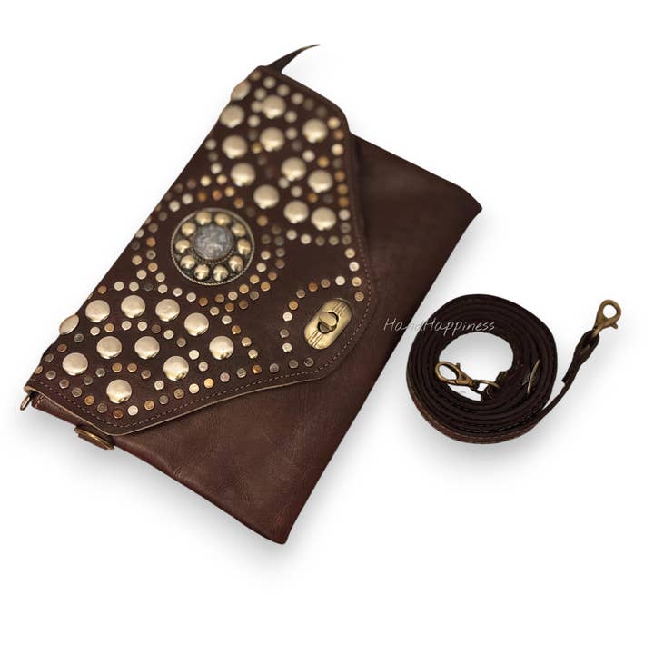 Genuine Leather Clutch Bag – Boho Chic Style with Adjustable for wholesale by HandHappiness