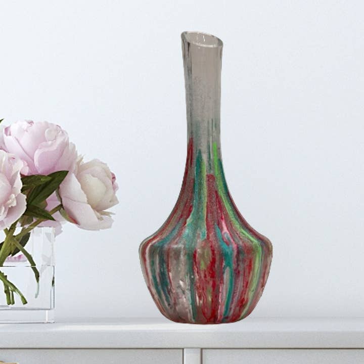 Handmålad röd, grön, teal, rosa och vit vas för wholesale av Amazyng Decor