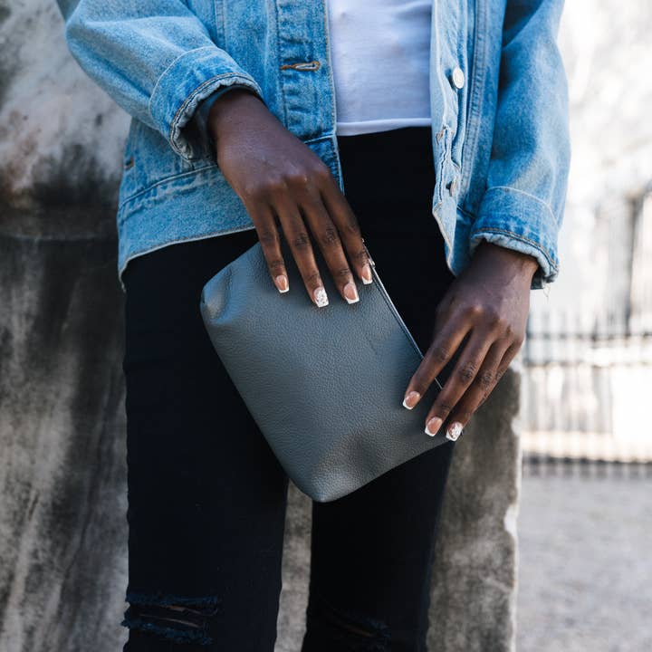 Reach Out Leather Zippered Wristlet for wholesale by Mend on the Move