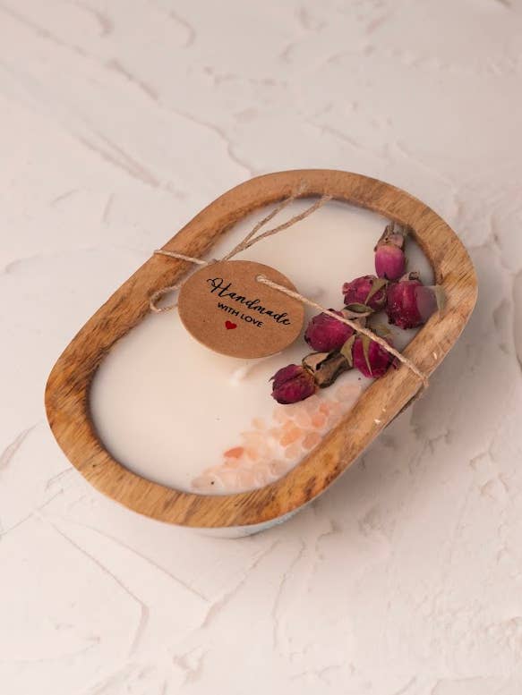 Petal & Amber Wooden Doughbowl Candle for wholesale by Danla