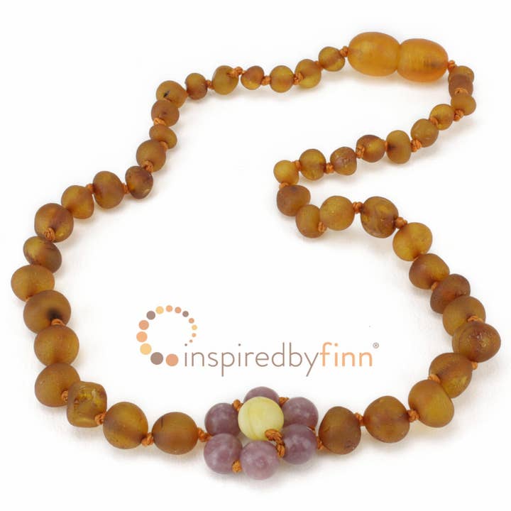 Raw Baltic Amber Necklace – Lepidolite Flower | 12 – 22” for wholesale by Inspired By Finn