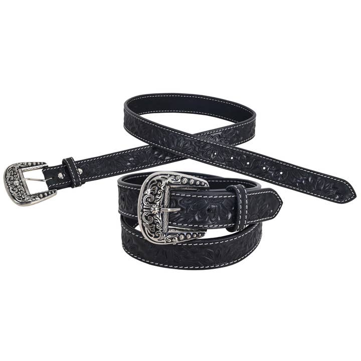 Rafter T Ranch Company - Wholesale Belt - Women's - Western Chic Leather Belts. Hand Tooled Black Leather