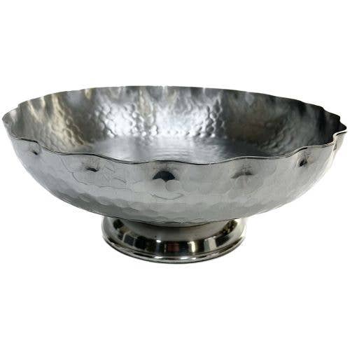 India Handicrafts Inc - Wholesale Decorative Plate/Dish/Bowl - Short Hammmered Aluminum Pedestal Bowl2
