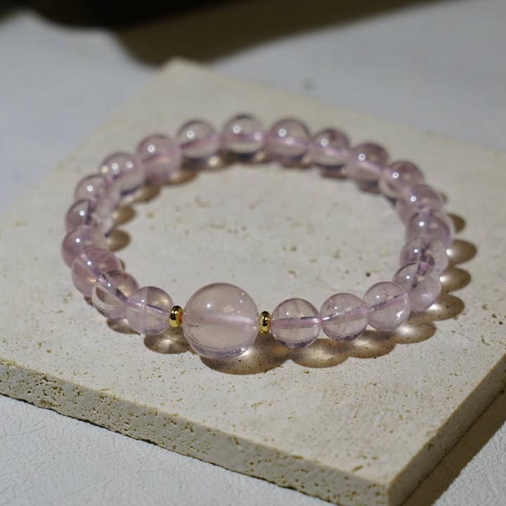 Moon Rituals - Wholesale Beaded Bracelet - Mozambique Rose Quartz Bracelet – 8mm Beads with 13mm Head Bead and 14k Gold-Plated Spacer Beads