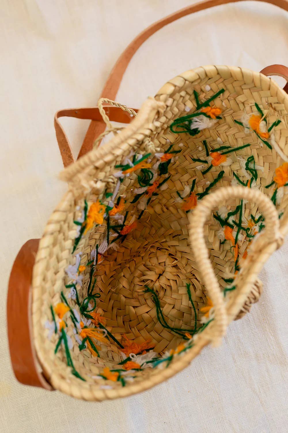 High crafty – wholesale Basket – 🌼 Mini Basket Anza – Handmade Palm Basket with Daisy Embroi2