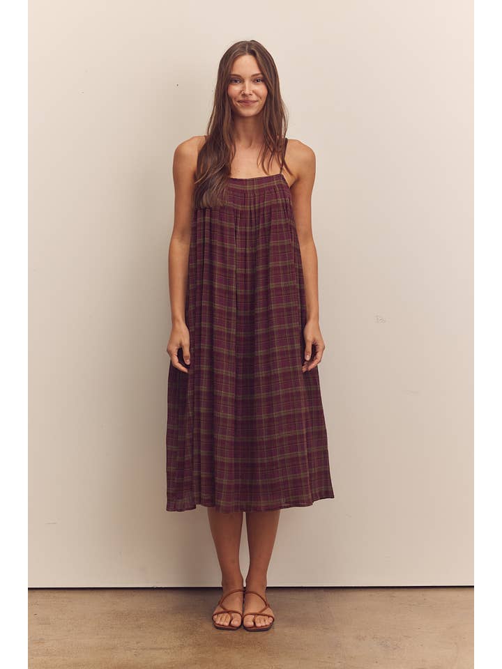 Berry Pleated knee cami dress for wholesale on Faire