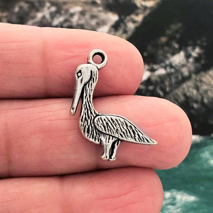 Treasure Island - Wholesale Individual Charm/Pendant - 10 Antique Silver Pelican Charm/Pendant by TIJC