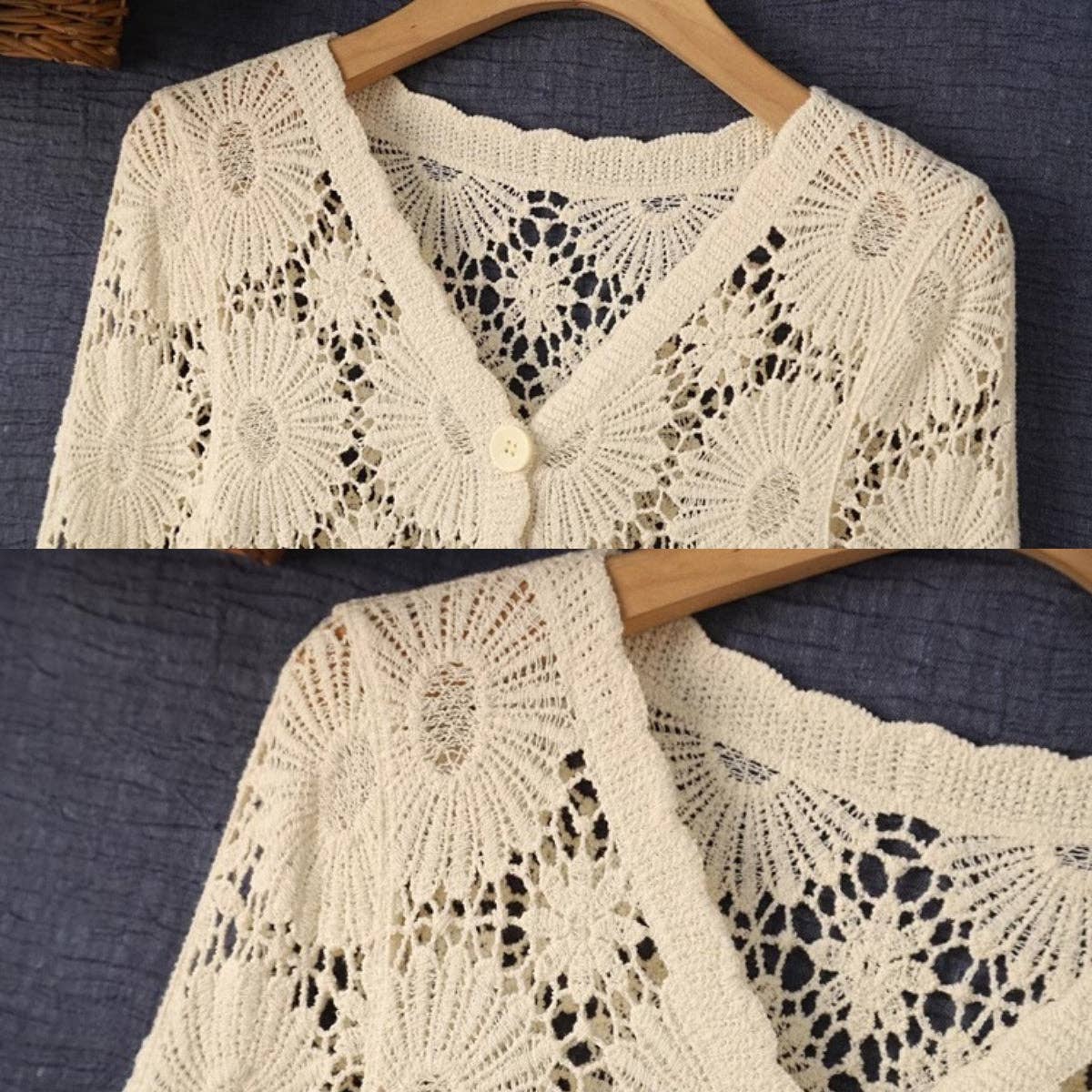 Funkyrel® Atzbranding Limited – Engroshandel Cardigan - Dame – Crosa - Udhulet strikket blomstret langærmet cardigan1