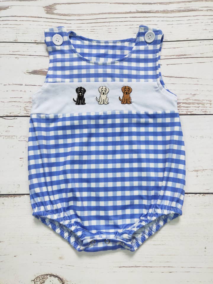 sassy kids palace - Wholesale Bodysuit (Non-Footed) - Baby - Baby Boy Checkered Dog Appliqué Romper