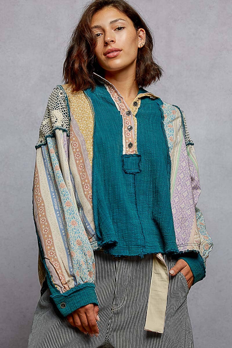 Pol Clothing - Vente Sweat à capuche – femme - Haut à capuche à manches longues avec col montant en double gaze et clous contrastants14