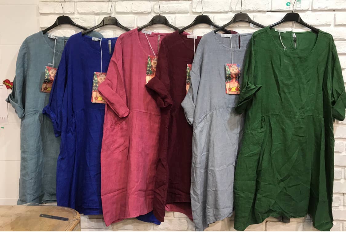 la maison des fibres naturelles – Engroshandel Kjole - Dame – Kort hørkjole med rund hals i 100 % hør 671947