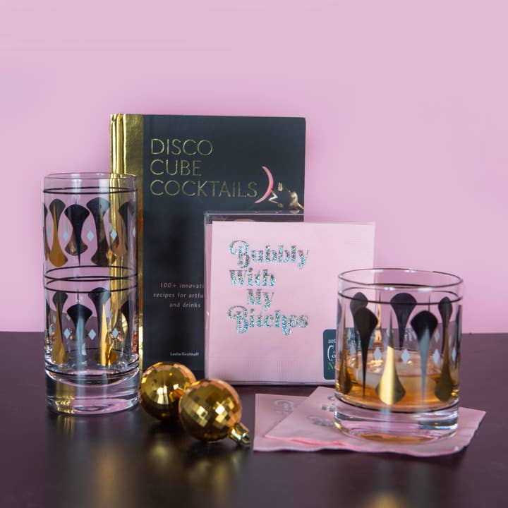 Mod Lounge Paper Company - Wholesale Cocktail/Liquor Glass - Black & Gold Mid Century Vintage Whiskey Rock Cocktail Glass4