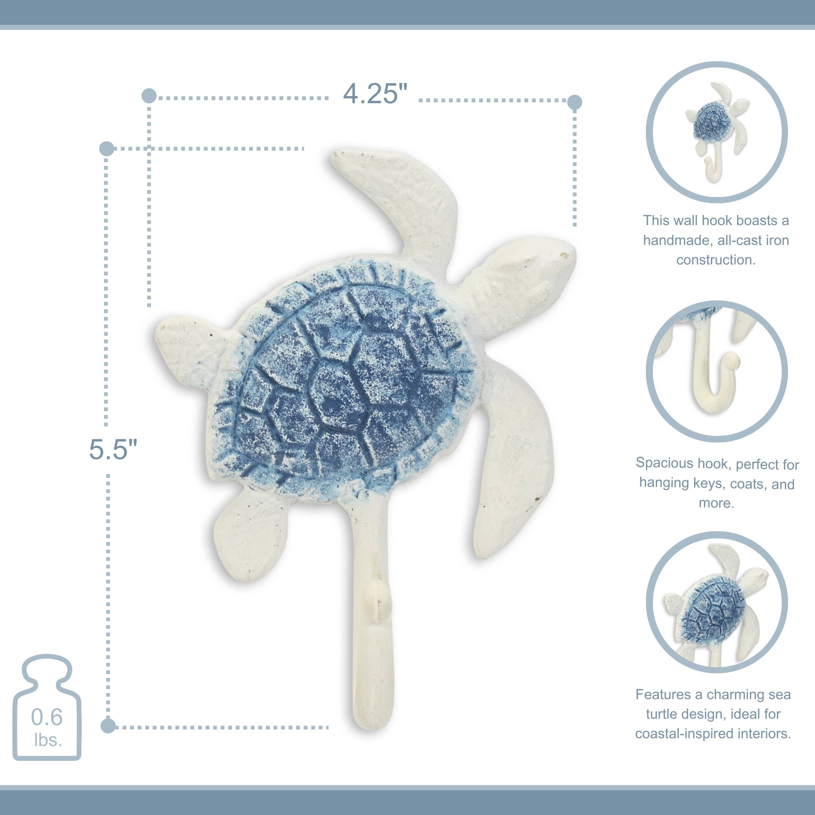 Cheungs Home Decor - Wholesale Wall Hook - Solva Blue & White Turtle Cast Iron Wall Hook3