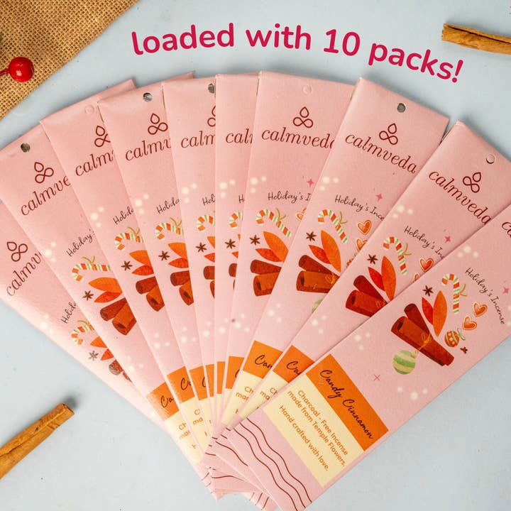 Calmveda Incense & Aromatherapy - Wholesale Incense - Candy Cinnamon Charcoal free Incense Sticks set -10x12 Stick