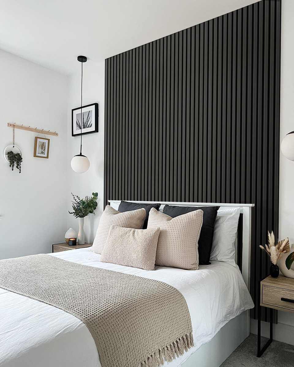 Premium  Black Color (PVC) Acoustic Slat Wood Wall Panels for wholesale on Faire7