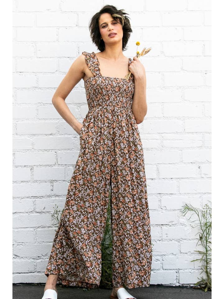 Elloh Collection - Wholesale Jumpsuit - Women's - Super Comfy Ruffle Strap Smocked Floral Jumper Jumpsuit5