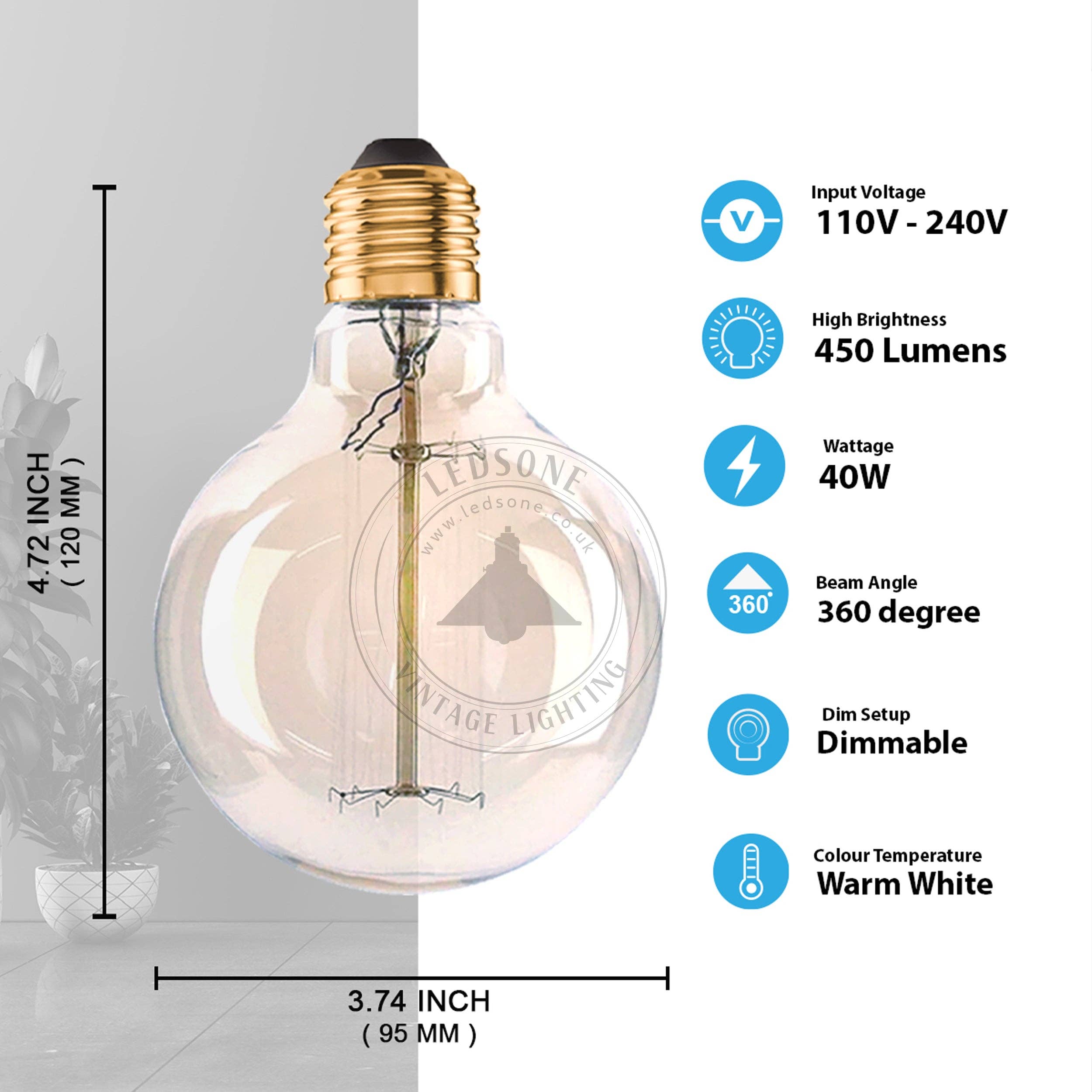 Ledsone – Engroshandel Pære – 2-pak E27, B22, E14 LED Edison Dæmpbar Vintage Amber Glas Varm hvid 2700K Pærer~408622