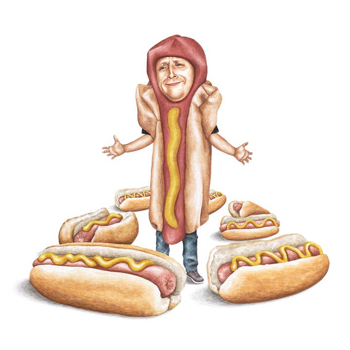 Celebs on Sandwiches - Wholesale Art Print - Tim Robinson - Hot Dogs - Watercolor Print