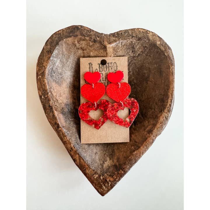 Boho Ranch Shop - Vendita all'ingrosso Orecchini a bottone - Orecchini a Cuore Rosso Impilati - San Valentino - Amore