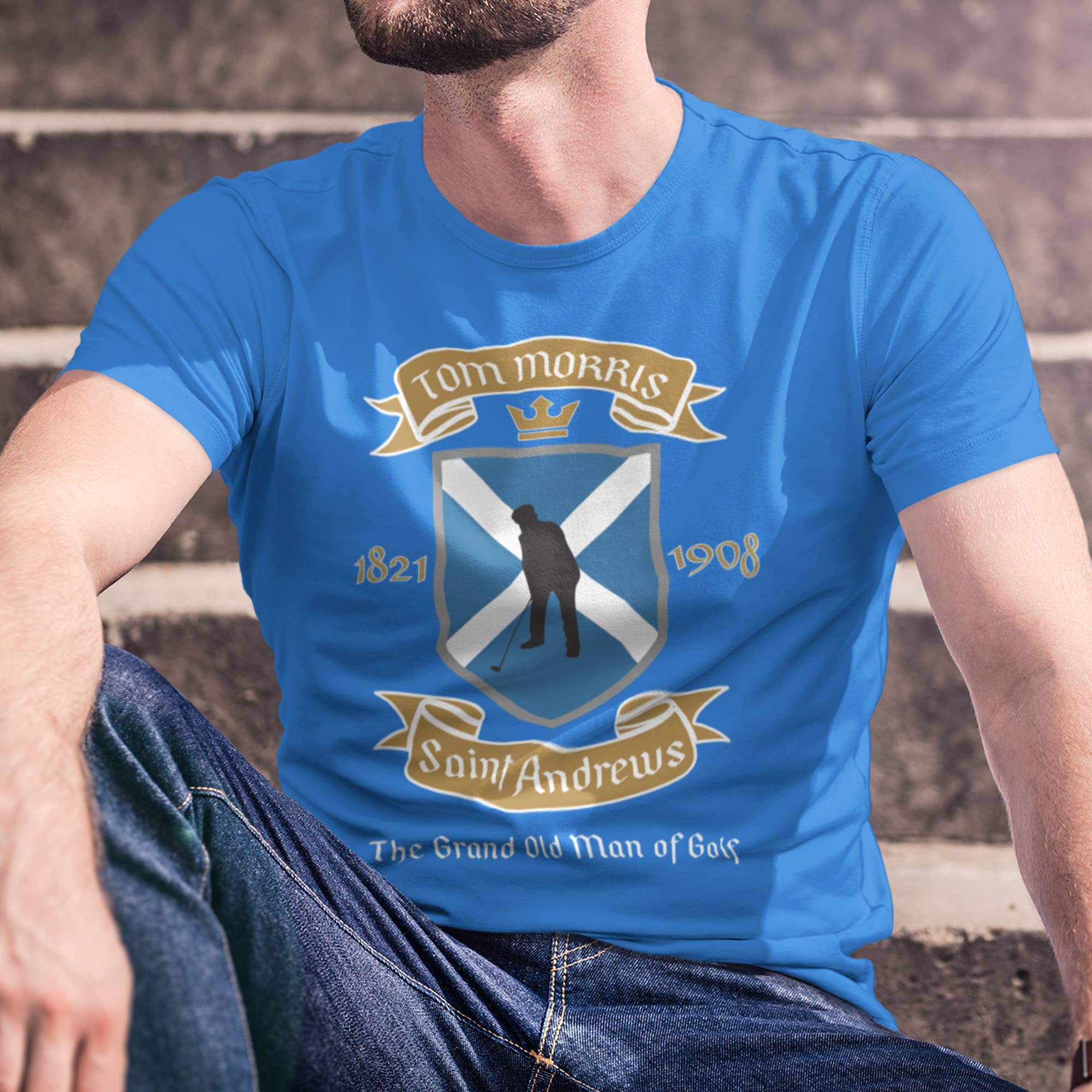 Brave Scottish Gifts - Wholesale Screen Printed T-Shirt - Unisex - Tom Morris Golf T-Shirt1
