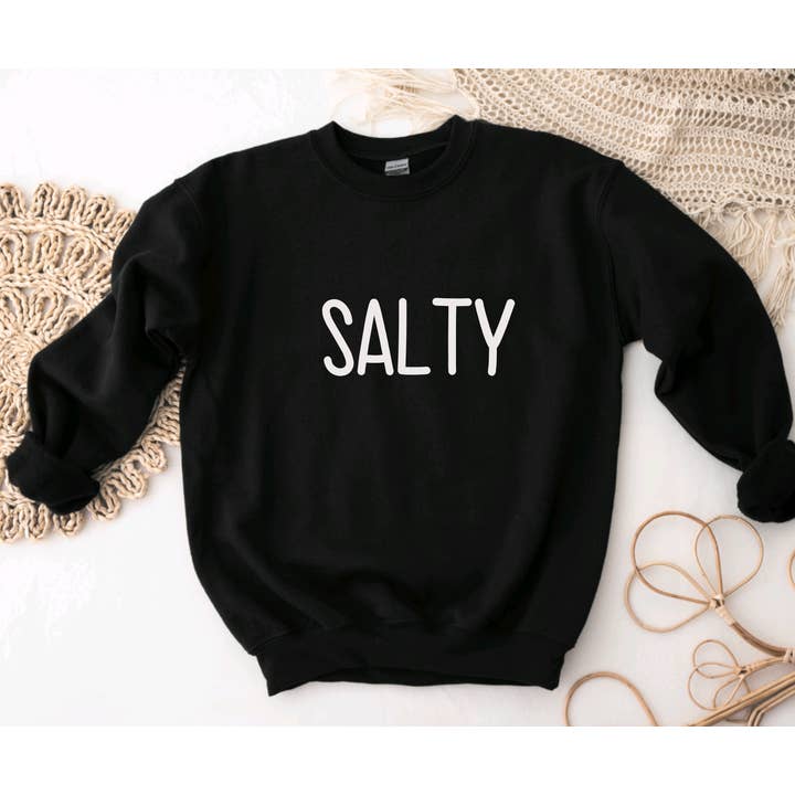 Hunter Kouture - Wholesale Graphic Sweatshirt - Women's - Salty Black Crew Sweatshirt, Beach Unisex Salty Sweater