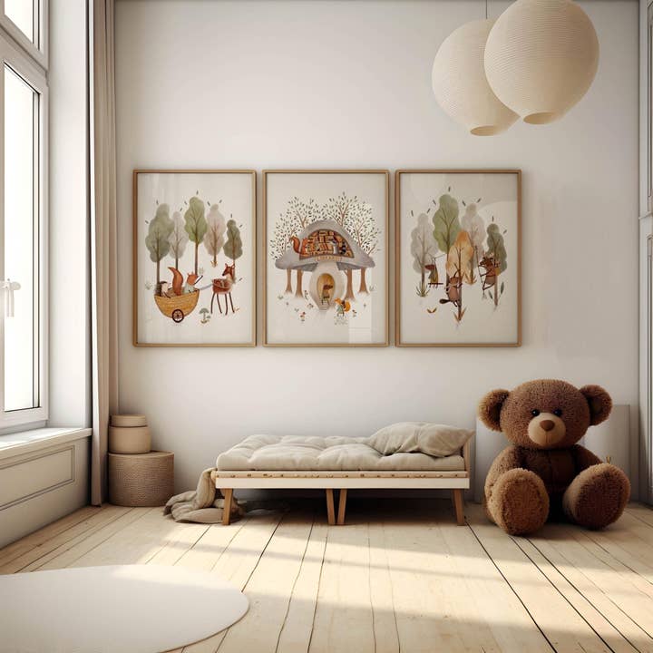 Sprookjesbosdieren & Paddenstoel - Set van 3 Prints voor wholesale door Urchin Bay