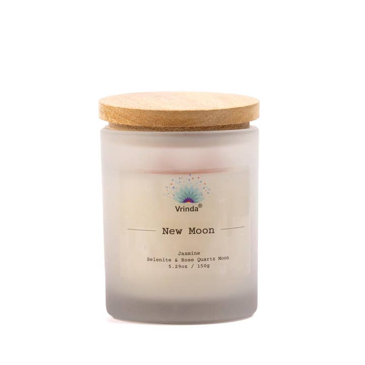 Vrinda - Wholesale Jar/Filled Candle - New Moon Scented glass Candle with Crystals, Soy Blend (5.29oz)2