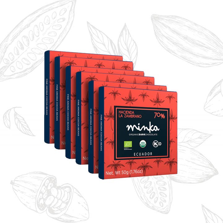 TABLETTE DE CHOCOLAT NOIR BIOLOGIQUE À 70 % DE CACAO - ORIGINE UNIQUE - ENTIÈREMENT NATUREL - CASHER - 1,76 OZ X 6 pour la vente par Minka Chocolates