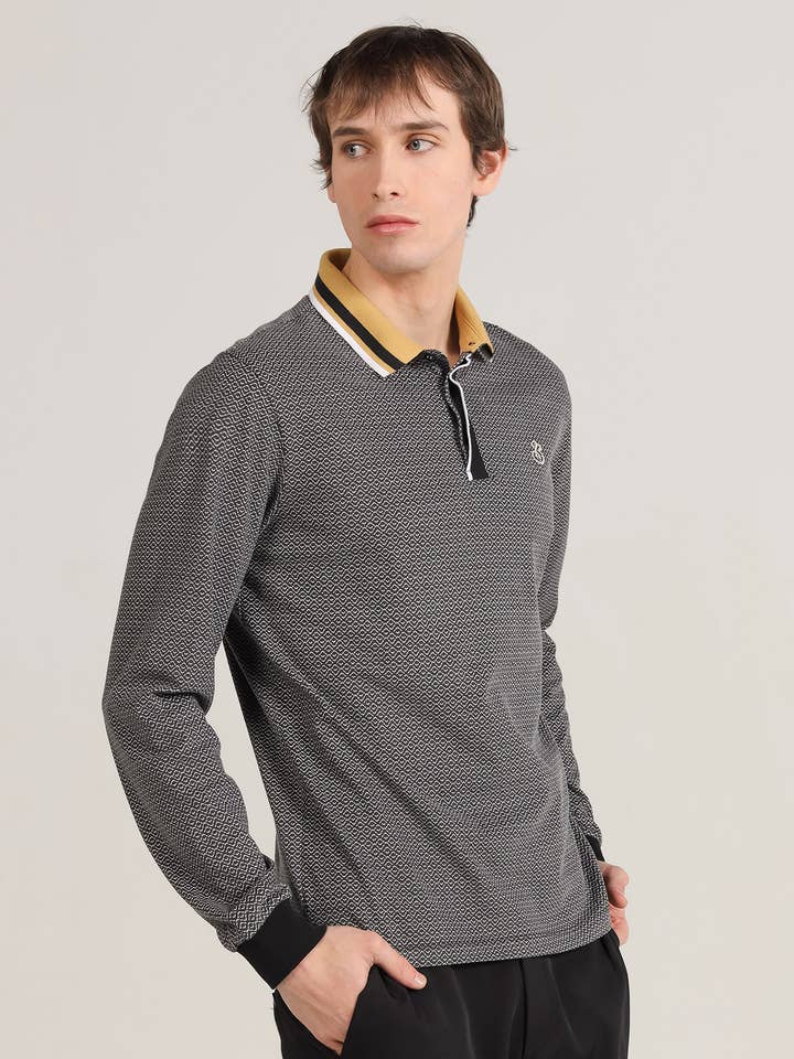 BENDORFF - Polo à manches longues avec mini-imprimé géométrique pour la vente par PAUSANT SHOP ONLINE