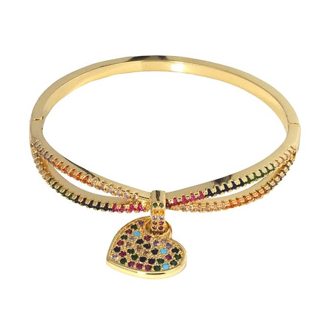 Färgglada CZ Cross dingla hjärta justerbart armband, SKU #LD401 för wholesale av BestBeads&Beyond