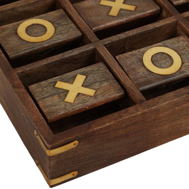 Sagebrook Home - Wholesale Board Game - Board Game - Brown Wood/Metal Revolving Tic Tac Toe, 10 in.9