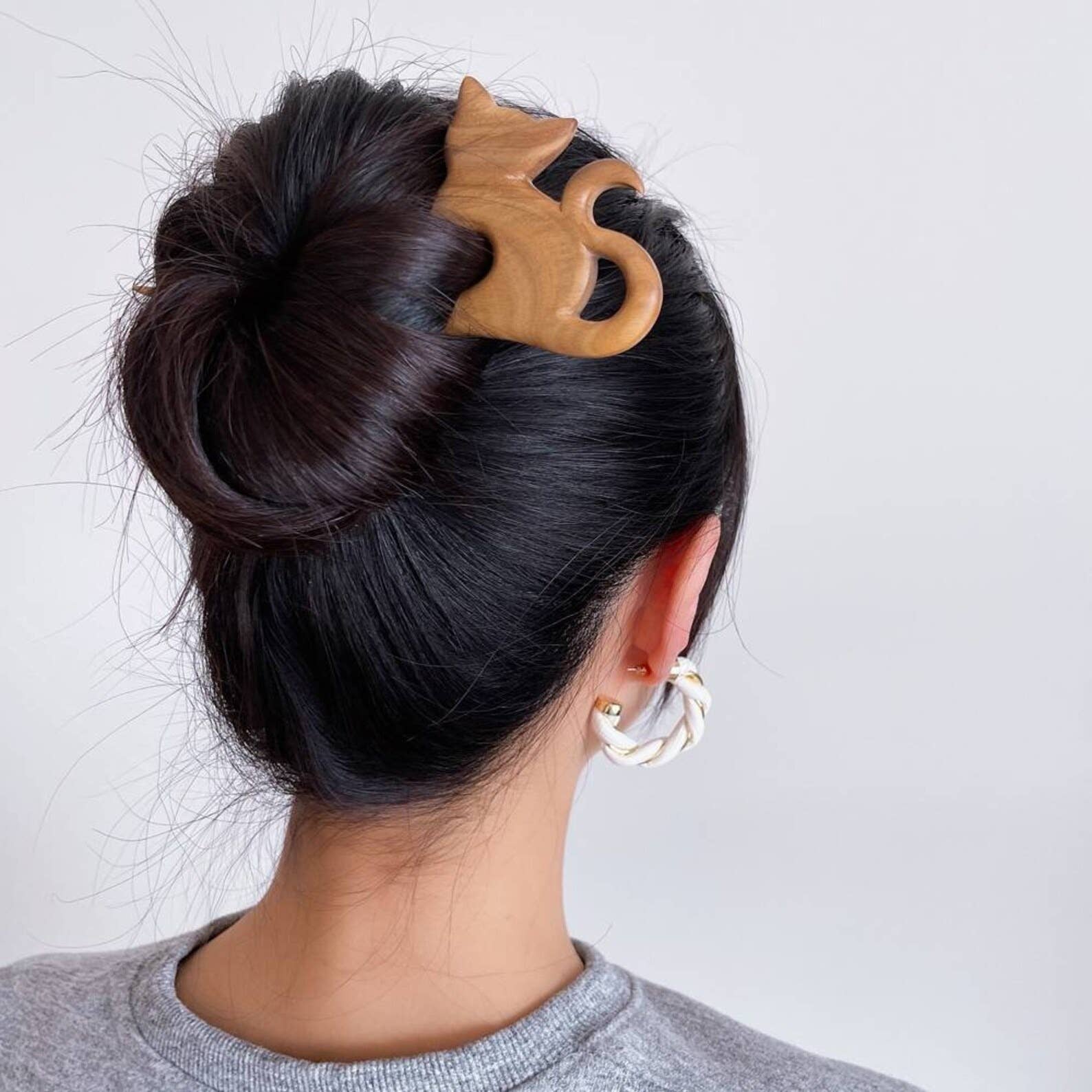 Long Cat Shape Two Pronged Wood Hair Fork for wholesale on Faire4