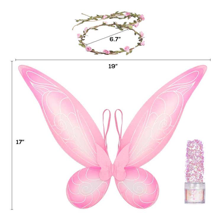 Funcredible - Wholesale Costume - Women's - Pink Fairy Costume Accessories Set Fairy Wings, Fairy Crown1