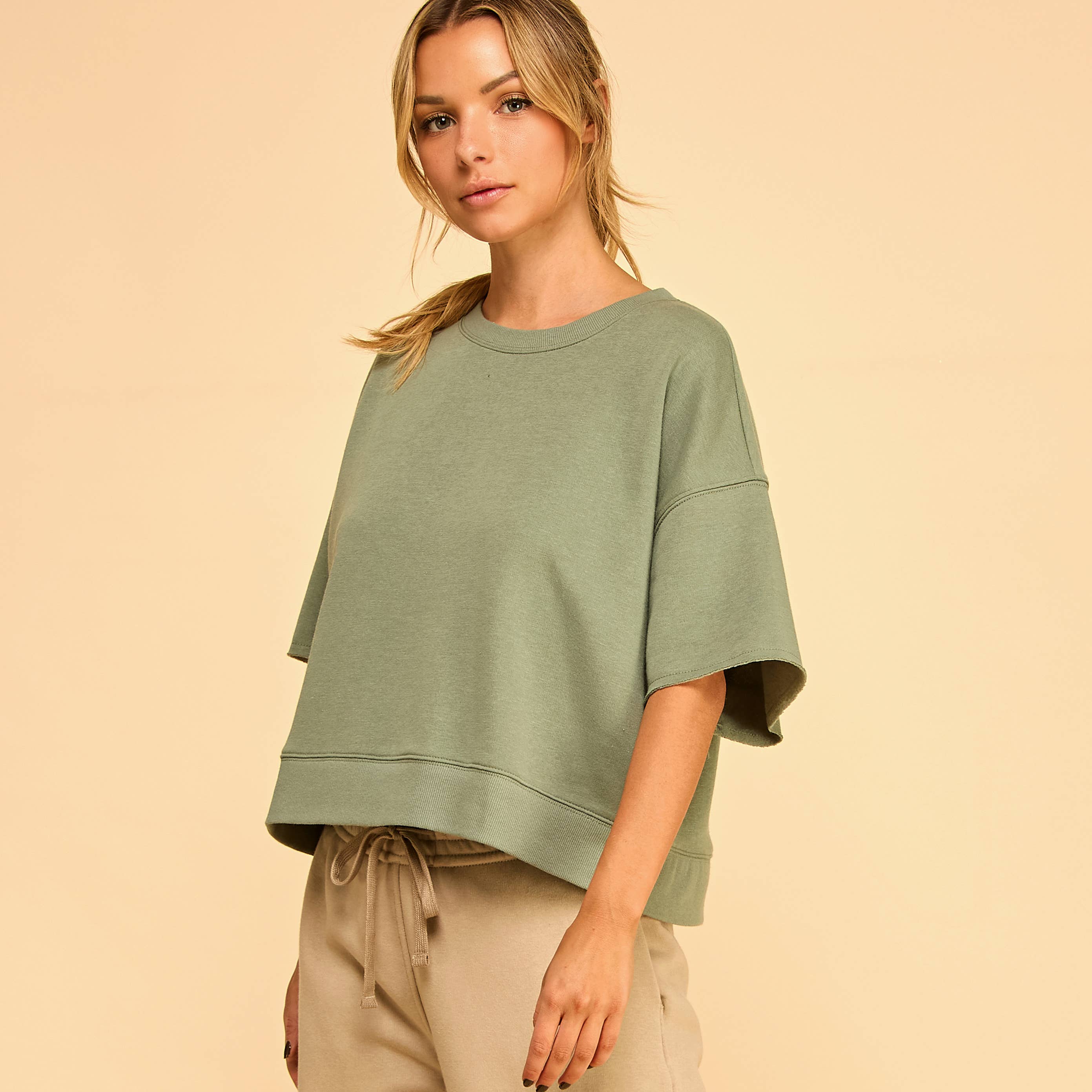 FREEZIA - Wholesale Sweatshirt - Women's - SUPER SOFT SHORT SLEEVE SWEATSHIRT IN FRENCH TERRY-FZ0009-D129