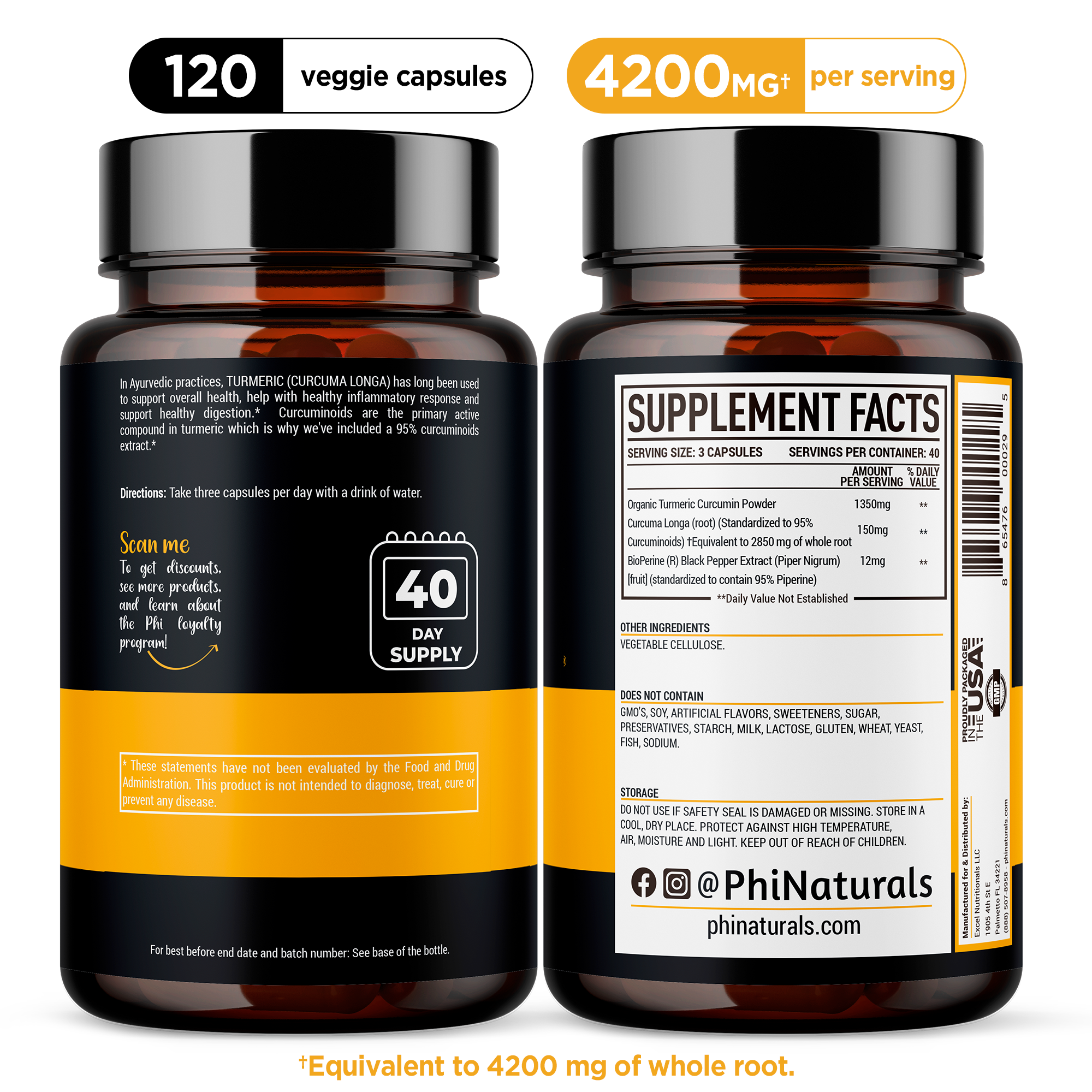 Excel Nutritionals LLC DBA Phi Naturals - Vente Supplément oral/vitamine - Curcumine au curcuma avec biopérine1