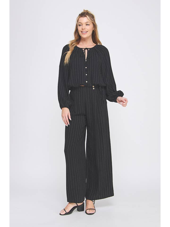 Allie Rose - Wholesale Pants - Women's - Pinstripe Soft Linen Wide Leg Pants