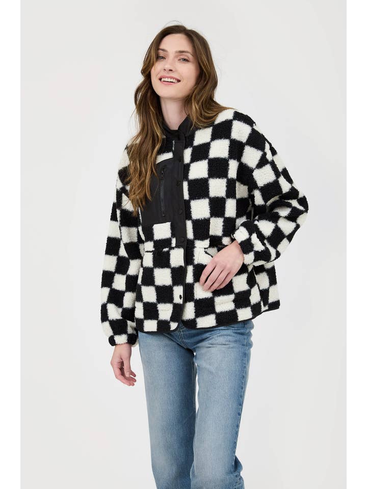 Blu Pepper - Wholesale Jacket - Women's - CHECKERED SNAP BUTTON FLEECE JACKET