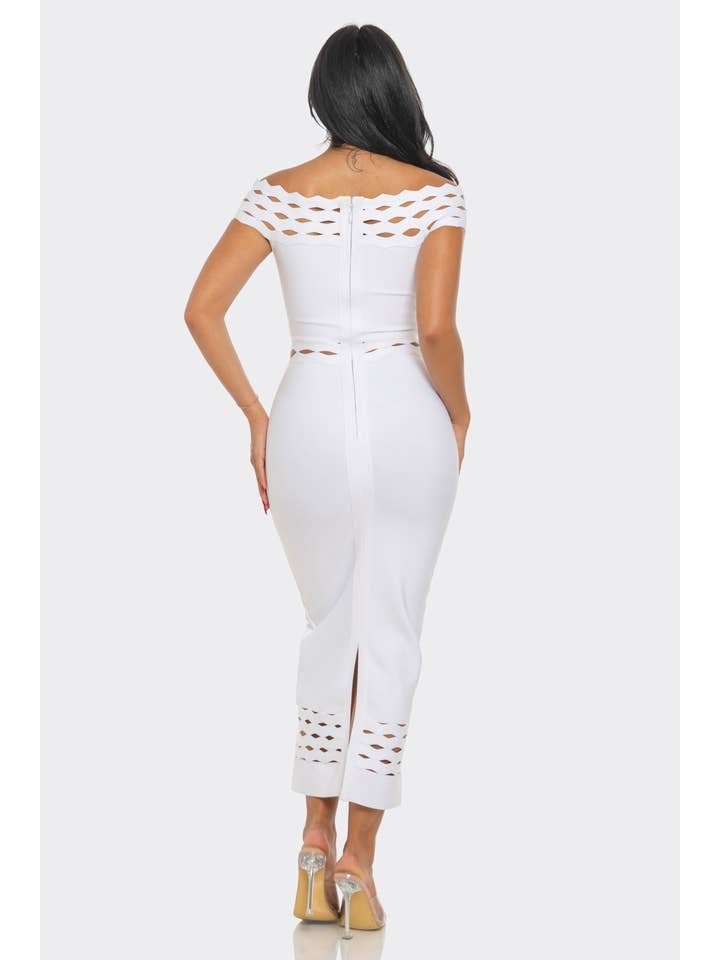 Athina Collection - Wholesale Dress - Women's - Off-Shoulder Cutout Midi Bandage Dress