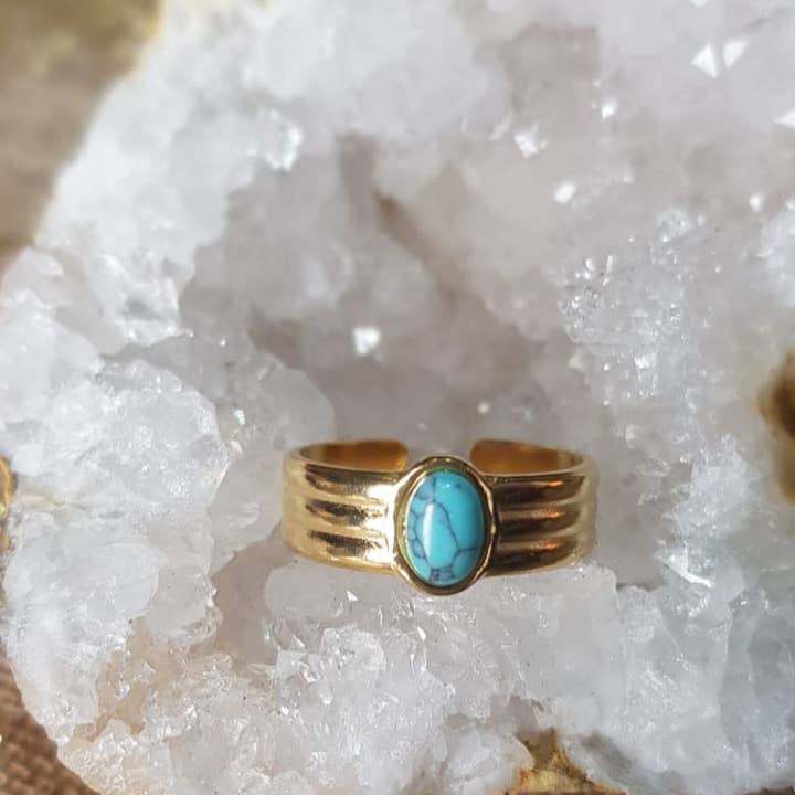 Luz das Pedras Naturais - Wholesale Single Stone/Solitaire Ring - 18K Adjustable Turquoise Ring