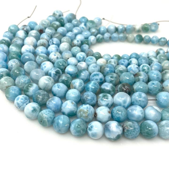Akstar Gems - Vendita all'ingrosso Perline - Perline Larimar, perle di pietra preziosa, vere perle Larimar della Repubblica Dominicana — pietra Atlantis di qualità AAA, perline di pietra caraibica, filo da 17,8 cm3