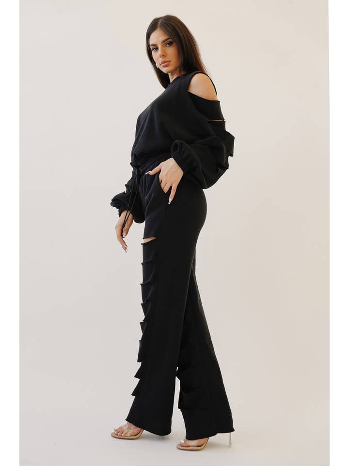 No Vacancy - Wholesale Pants - Women's - Cut out legs fleece straight pants4