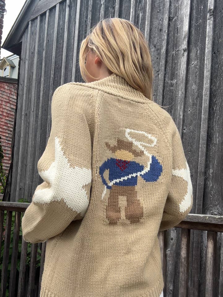 Pink Pineapple - Wholesale Cardigan - Women's - Vintage Cowboy Varsity Cardigan in Camel0