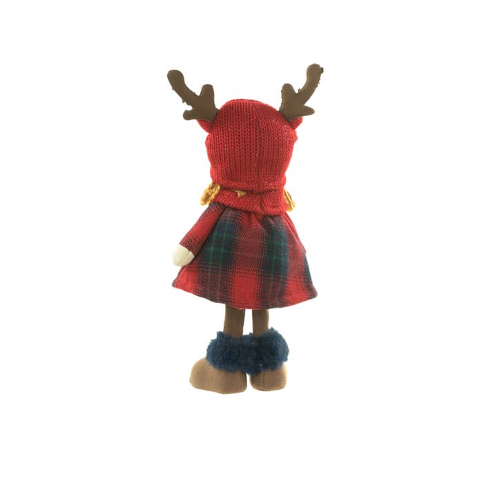 Starlight Collection - Wholesale Christmas Decoration - Red/Green Girl Doll with Plaid Skirt and Reindeer Beanie2