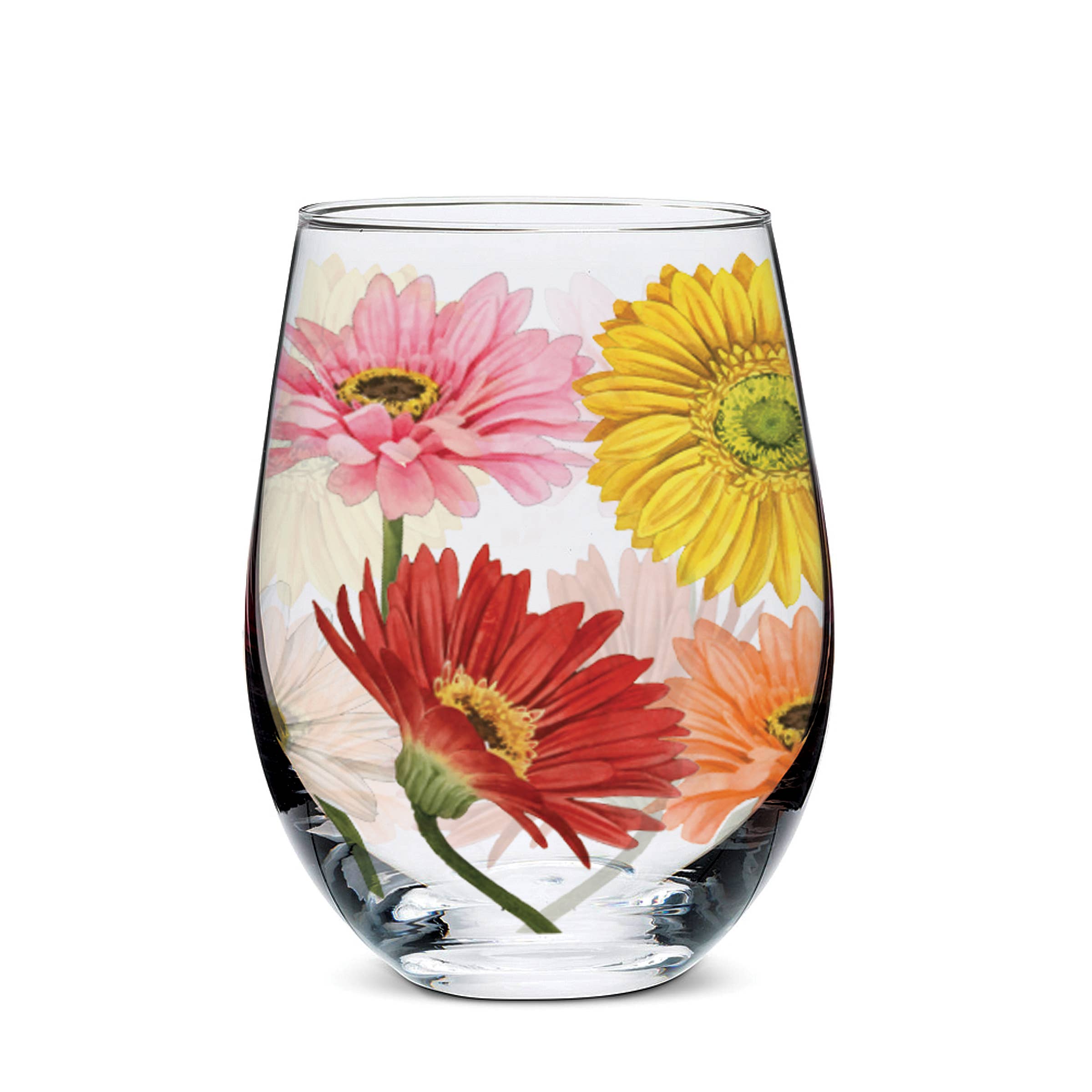 Abbott - Wholesale Wine Glass - Gerbera Daisy Stemless Wine Glass-5"H(14oz)0