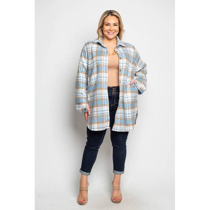 PLUS SIZE PLAID FLANNEL OVERSIZE SHACKET for wholesale by Curve Market