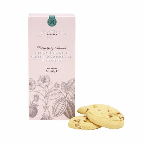 C&B Strawberry & White Choc Biscuits in Carton for wholesale by Cartwright & Butler