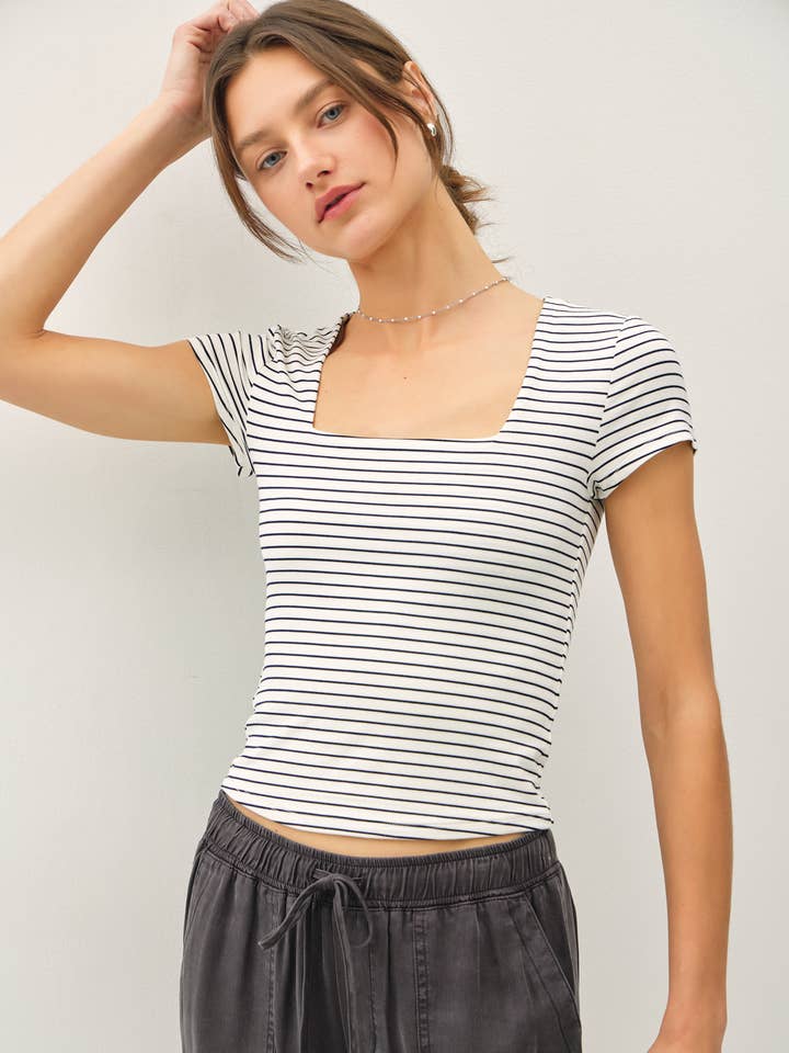Be Cool - Wholesale Knit Top - Women's - ULTRA SOFT DOUBLE LINED STRIPED SQUARE NECK TOP