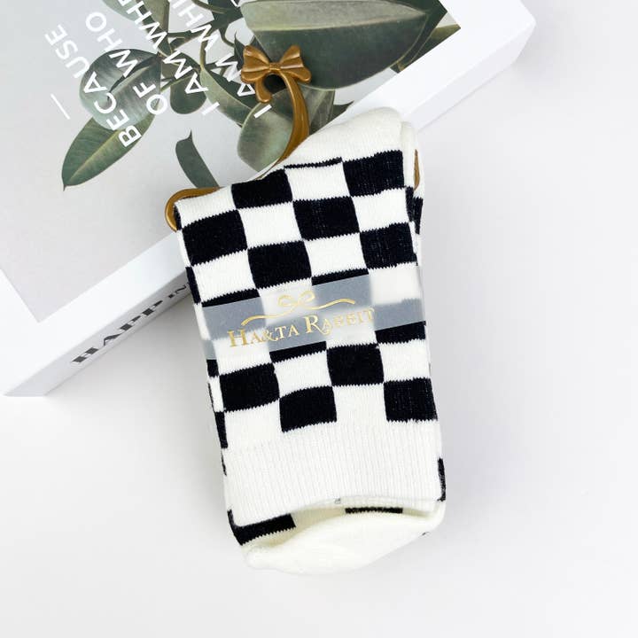 mildstyles - Wholesale Socks - Women's - Combed cotton women's checkerboard mid-calf socks