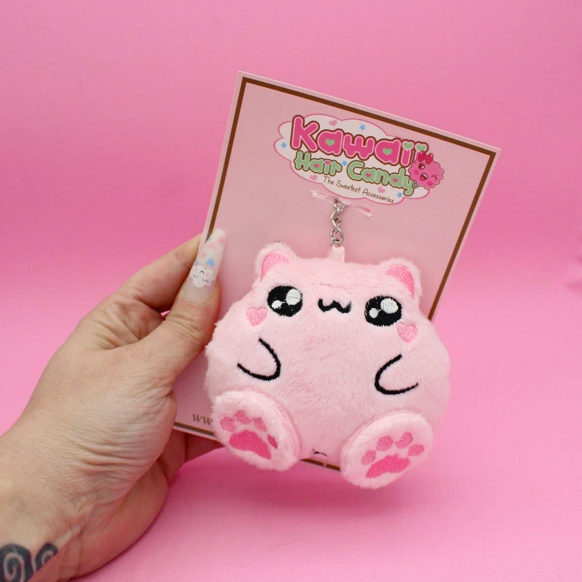 Kawaii Hair Candy – Engroshandel Nøglering - Dame – Kawaii fed kat nøglering – chibi plyskat taskevedhæng19